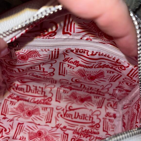 Von Dutch Crossbody Bowling Bag Flying Eye White Red Two Tone Y2K New With Tags - Picture 11 of 14